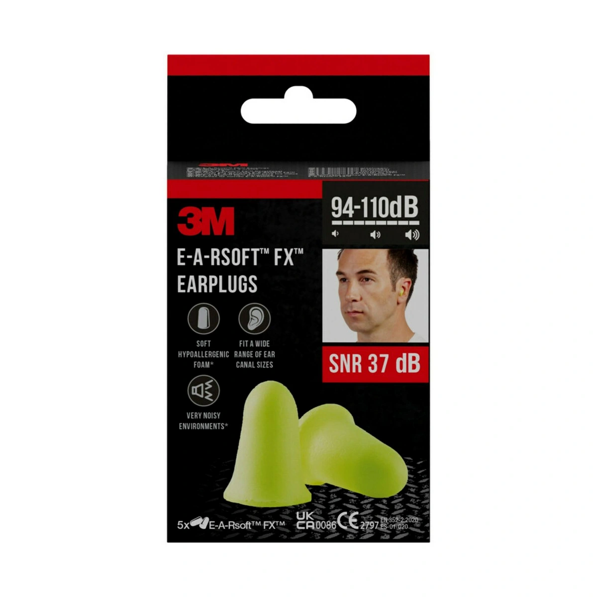 3m e-a-rsoft fx zatyczki do uszu miekka pianka poliuretanowa wspolczynnik snr 37 db zolte 5 par opakowanie