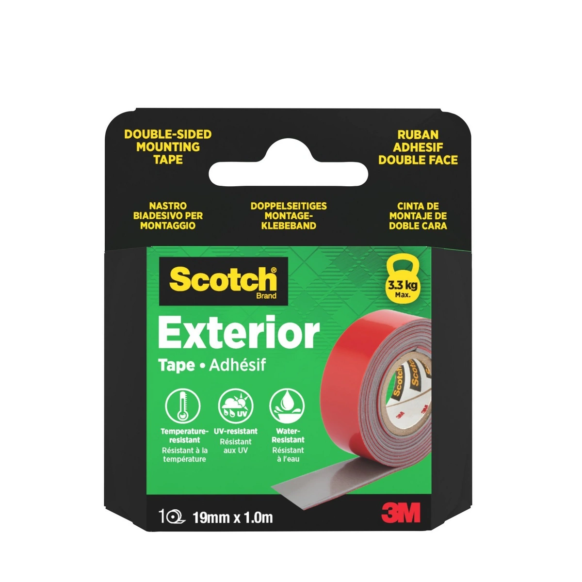 Scotch® Dwustronna taśma montażowa zewnętrzna 5412-191-V, Czarna, 19 mm x 1 m, 1 rolka/opakowanie